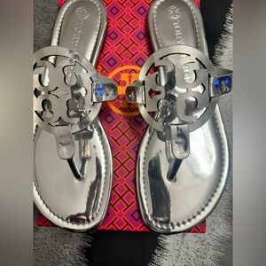 Tory Burch Miller Metallic Silver Sandals